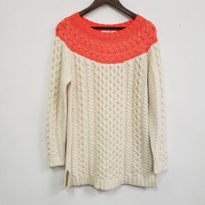 Boden Womens Colorblock Cable-Knit Sweater Size 10 Ivory Peach Alpaca Blend Warm